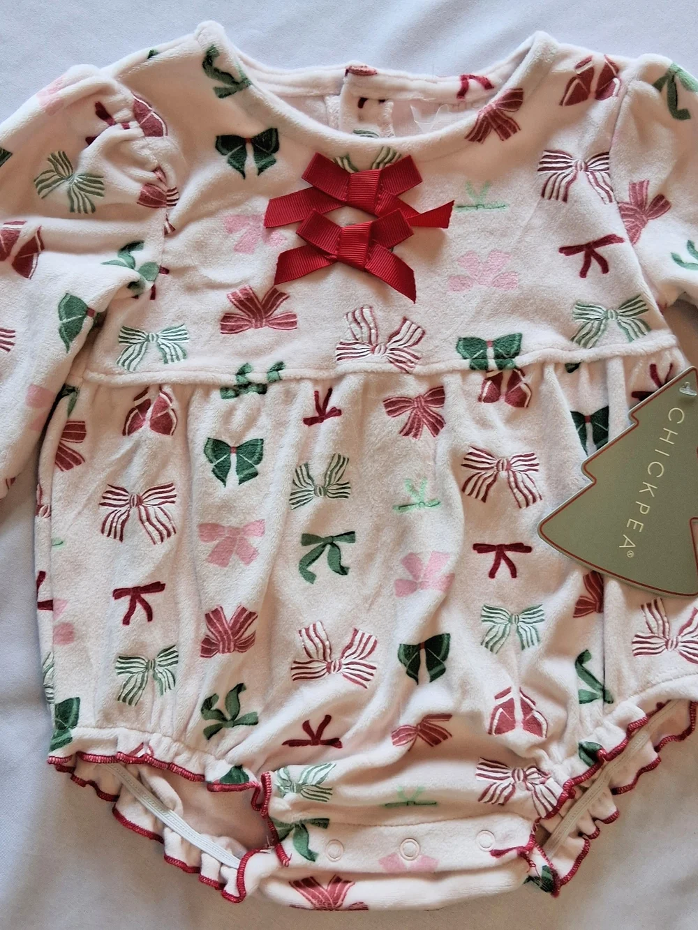 chick pea Bow-Print Long Sleeve Baby One-Piece Pink 6-9m Holiday